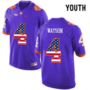 Youth Clemson Tigers #4 DeShaun Watson Purple USA Flag Youth College Football Jersey