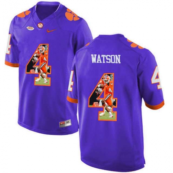 Clemson Tigers #4 DeShaun Watson Purple With Portrait Print College Football Jersey