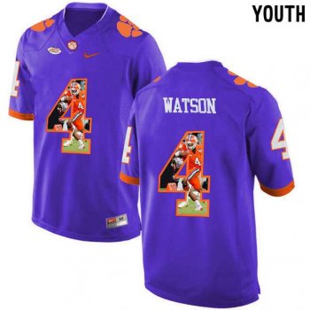 Youth Clemson Tigers #4 DeShaun Watson Purple With Portrait Print Youth College Football Jersey