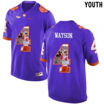 Youth Clemson Tigers #4 DeShaun Watson Purple With Portrait Print Youth College Football Jersey2