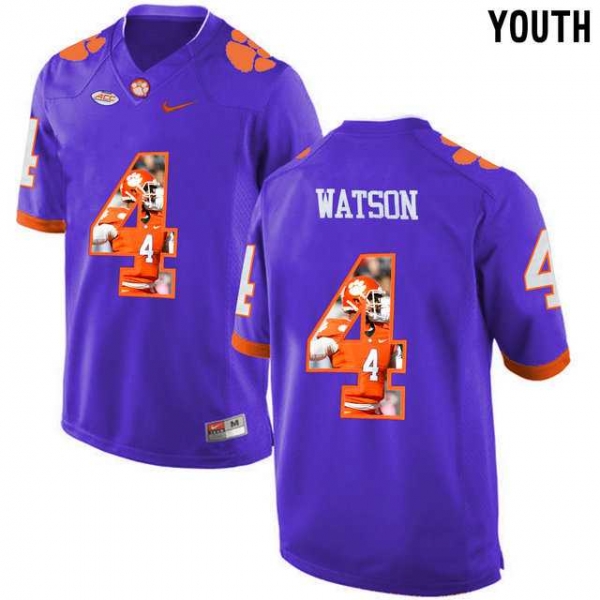 Youth Clemson Tigers #4 DeShaun Watson Purple With Portrait Print Youth College Football Jersey5