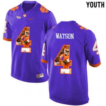 Youth Clemson Tigers #4 DeShaun Watson Purple With Portrait Print Youth College Football Jersey6