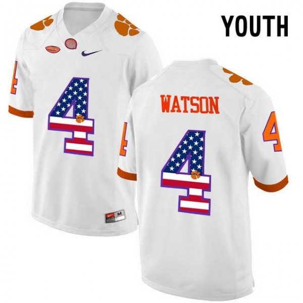 Youth Clemson Tigers #4 DeShaun Watson White USA Flag Youth College Football Jersey