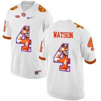 Clemson Tigers #4 DeShaun Watson White With Portrait Print College Football Jersey2