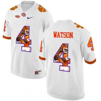 Clemson Tigers #4 DeShaun Watson White With Portrait Print College Football Jersey3