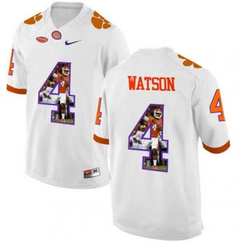 Clemson Tigers #4 DeShaun Watson White With Portrait Print College Football Jersey4