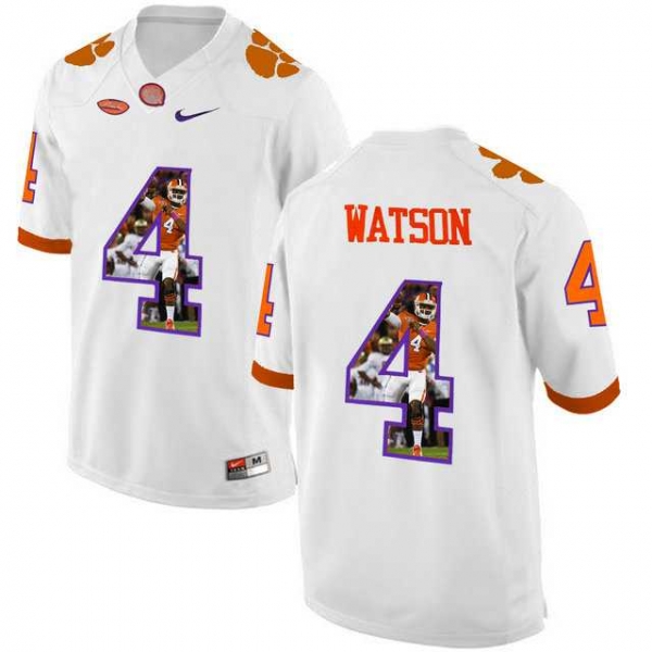 Clemson Tigers #4 DeShaun Watson White With Portrait Print College Football Jersey4