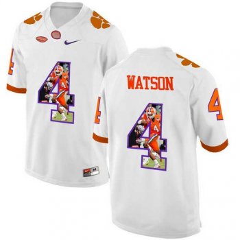 Clemson Tigers #4 DeShaun Watson White With Portrait Print College Football Jersey5