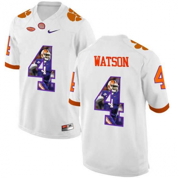 Clemson Tigers #4 DeShaun Watson White With Portrait Print College Football Jersey6