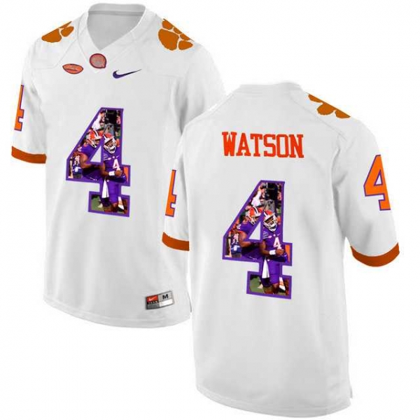 Clemson Tigers #4 DeShaun Watson White With Portrait Print College Football Jersey7