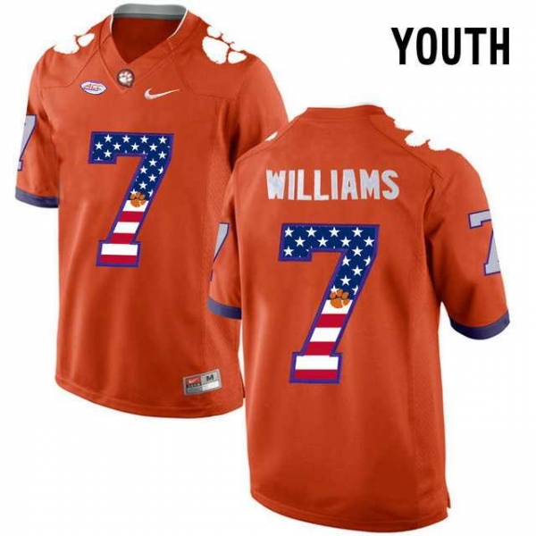 Youth Clemson Tigers #7 Mike Williams Orange USA Flag Youth College Football Jersey