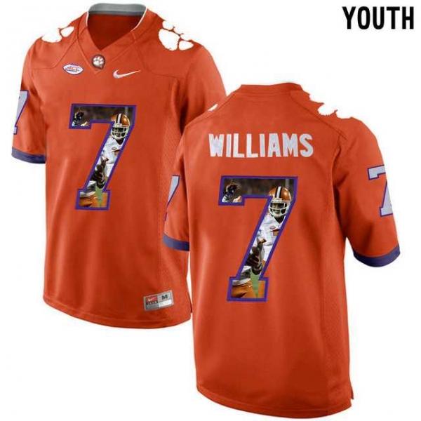 Youth Clemson Tigers #7 Mike Williams Orange With Portrait Print Youth College Football Jersey4