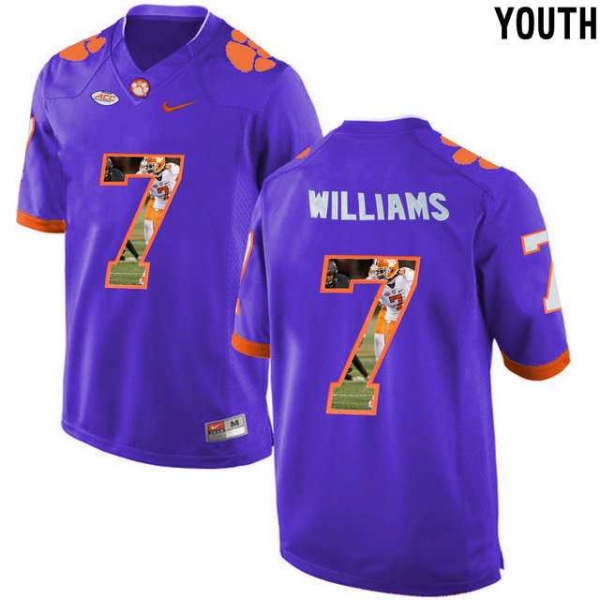 Youth Clemson Tigers #7 Mike Williams Purple With Portrait Print Youth College Football Jersey3