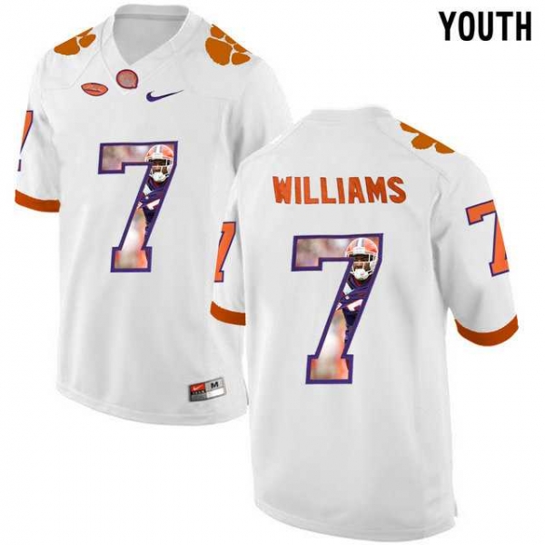 Youth Clemson Tigers #7 Mike Williams White With Portrait Print Youth College Football Jersey