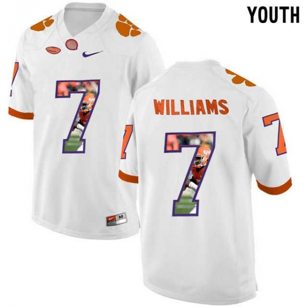 Youth Clemson Tigers #7 Mike Williams White With Portrait Print Youth College Football Jersey2