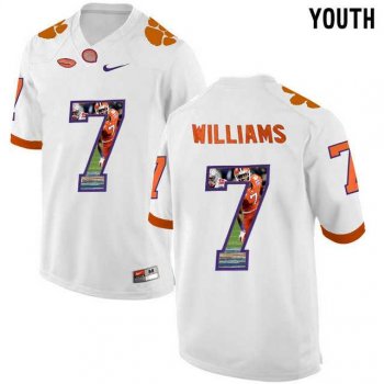 Youth Clemson Tigers #7 Mike Williams White With Portrait Print Youth College Football Jersey3