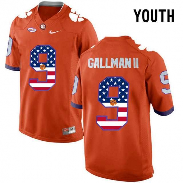 Youth Clemson Tigers #9 Wayne Gallman II Orange USA Flag Youth College Football Jersey