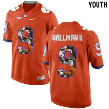 Youth Clemson Tigers #9 Wayne Gallman II Orange With Portrait Print Youth College Football Jersey