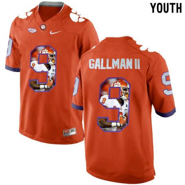 Youth Clemson Tigers #9 Wayne Gallman II Orange With Portrait Print Youth College Football Jersey2