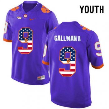 Youth Clemson Tigers #9 Wayne Gallman II Purple USA Flag Youth College Football Jersey