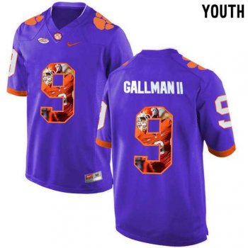 Youth Clemson Tigers #9 Wayne Gallman II Purple With Portrait Print Youth College Football Jersey