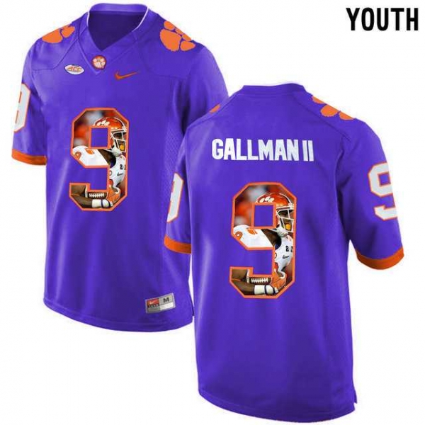 Youth Clemson Tigers #9 Wayne Gallman II Purple With Portrait Print Youth College Football Jersey2