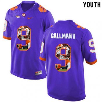 Youth Clemson Tigers #9 Wayne Gallman II Purple With Portrait Print Youth College Football Jersey3