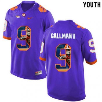 Youth Clemson Tigers #9 Wayne Gallman II Purple With Portrait Print Youth College Football Jersey5