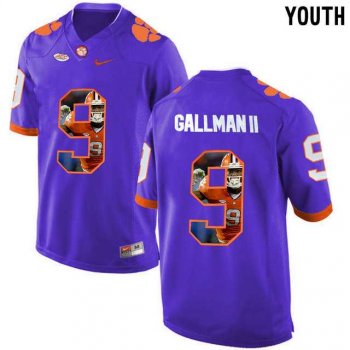 Youth Clemson Tigers #9 Wayne Gallman II Purple With Portrait Print Youth College Football Jersey7