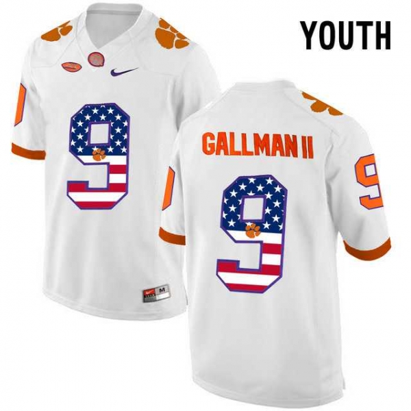 Youth Clemson Tigers #9 Wayne Gallman II White USA Flag Youth College Football Jersey