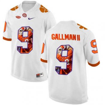 Clemson Tigers #9 Wayne Gallman II White With Portrait Print College Football Jersey