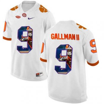 Clemson Tigers #9 Wayne Gallman II White With Portrait Print College Football Jersey2