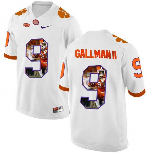 Clemson Tigers #9 Wayne Gallman II White With Portrait Print College Football Jersey3