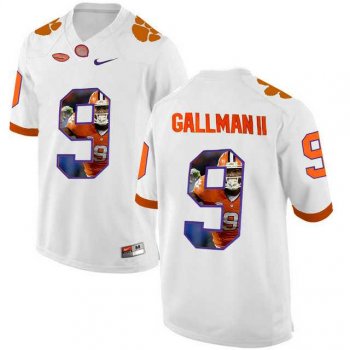 Clemson Tigers #9 Wayne Gallman II White With Portrait Print College Football Jersey4