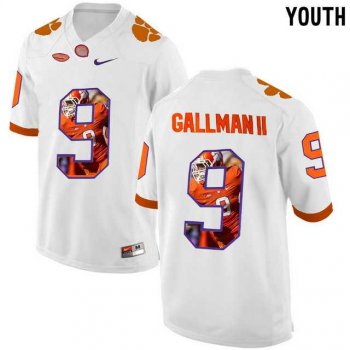 Youth Clemson Tigers #9 Wayne Gallman II White With Portrait Print Youth College Football Jersey