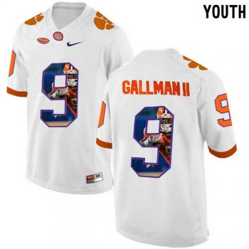 Youth Clemson Tigers #9 Wayne Gallman II White With Portrait Print Youth College Football Jersey2