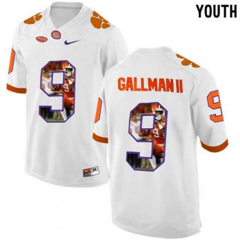 Youth Clemson Tigers #9 Wayne Gallman II White With Portrait Print Youth College Football Jersey3