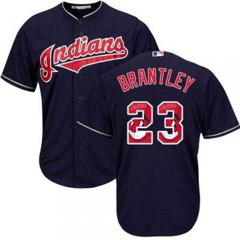 Cleveland Indians #23 Michael Brantley Navy Blue Team Logo Fashion Stitched MLB Jersey