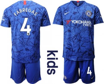 Chelsea #4 Fabregas Blue Home Kid Soccer Club Jersey