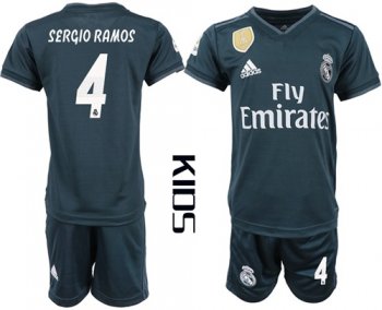 Real Madrid #4 Sergio Ramos Away Kid Soccer Club Jersey