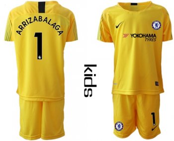 Chelsea #1 Arrizabalaga Yellow Goalkeeper Kid Soccer Club Jersey