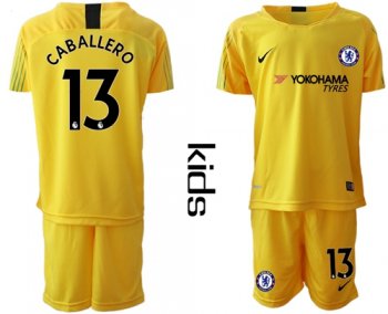 Chelsea #13 Caballero Yellow Goalkeeper Kid Soccer Club Jersey