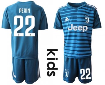 Juventus #22 Perin Blue Goalkeeper Kid Soccer Club Jersey