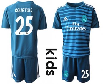 Real Madrid #25 Courtois Blue Goalkeeper Kid Soccer Club Jersey