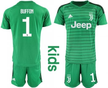 Juventus #1 Buffon Green Goalkeeper Kid Soccer Club Jersey