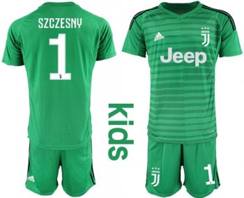 Juventus #1 Szczesny Green Goalkeeper Kid Soccer Club Jersey