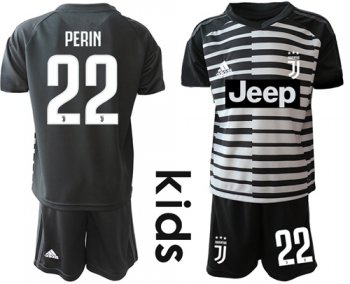 Juventus #22 Perin Black Goalkeeper Kid Soccer Club Jersey