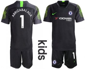 Chelsea #1 Arrizabalaga Black Goalkeeper Kid Soccer Club Jersey