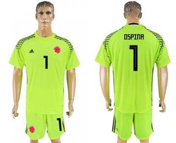 Colombia #1 Ospina Shiny Green Goalkeeper Soccer Country Jersey