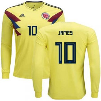 Colombia #10 James Home Long Sleeves Soccer Country Jersey